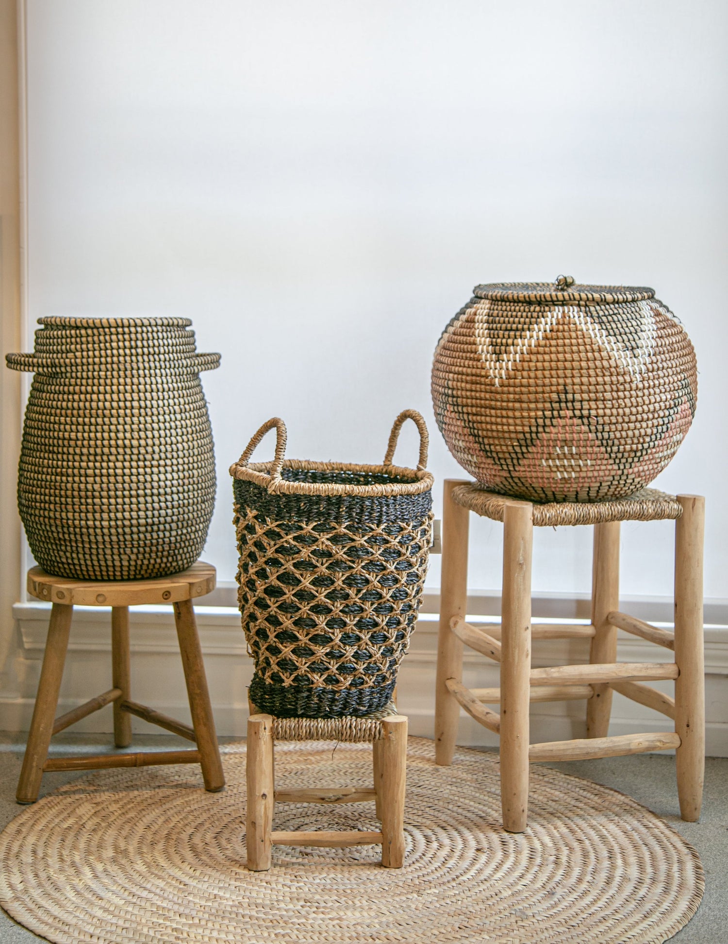 baskets and stools decor for modern interior design